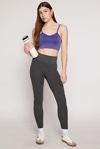 Womens Ribbed Knit Fleece Lined High Waist Leggings, Grey, Size S-M