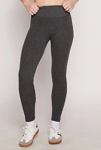Womens Ribbed Knit Fleece Lined High Waist Leggings, Grey, Size S-M