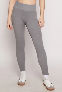 Womens Ribbed Knit Fleece Lined High Waist Leggings, Grey, Size M-L