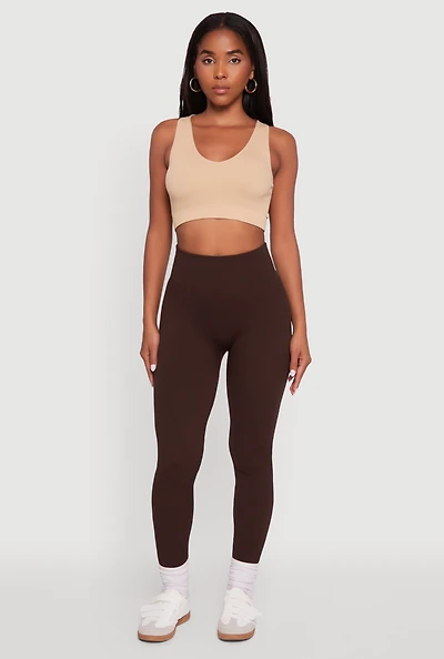 Womens Ribbed Knit Fleece Lined High Waist Leggings,