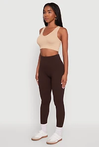 Womens Ribbed Knit Fleece Lined High Waist Leggings,