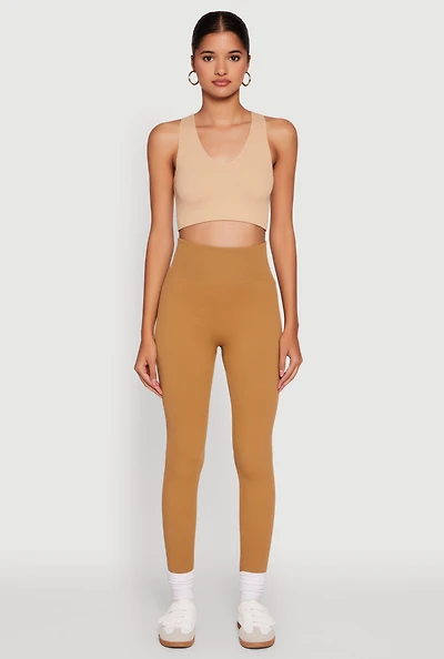 Womens Ribbed Knit Fleece Lined High Waist Leggings,