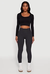 Womens High Waisted Leggings with Cell Phone Pocket, Grey, Size M