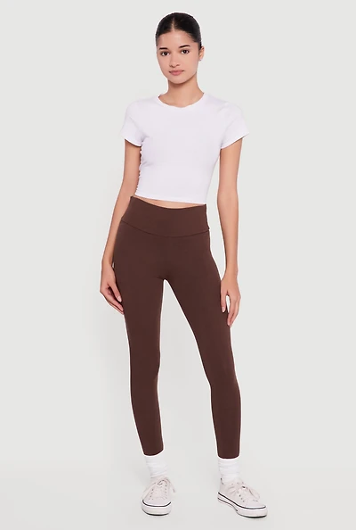 Womens Basic High Waisted Leggings, Brown, Size S