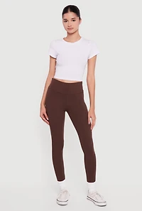 Womens Basic High Waisted Leggings, Brown, Size S