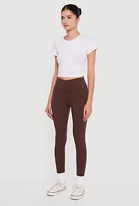 Womens Basic High Waisted Leggings, Brown, Size S