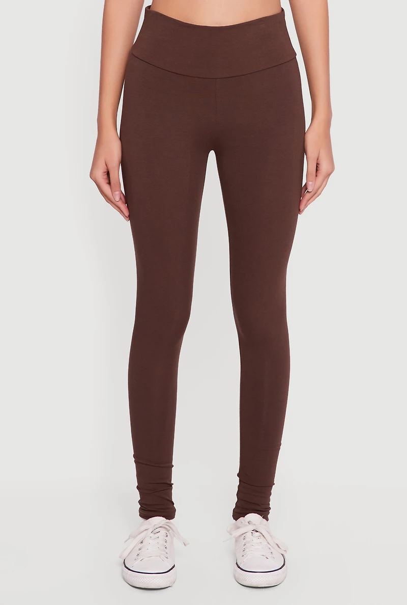 Womens Basic High Waisted Leggings, Brown, Size S