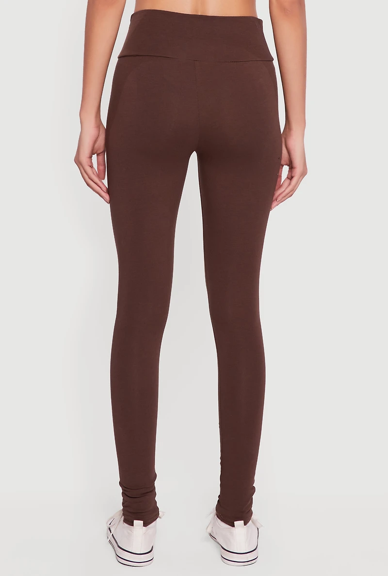 Womens Basic High Waisted Leggings, Brown, Size S