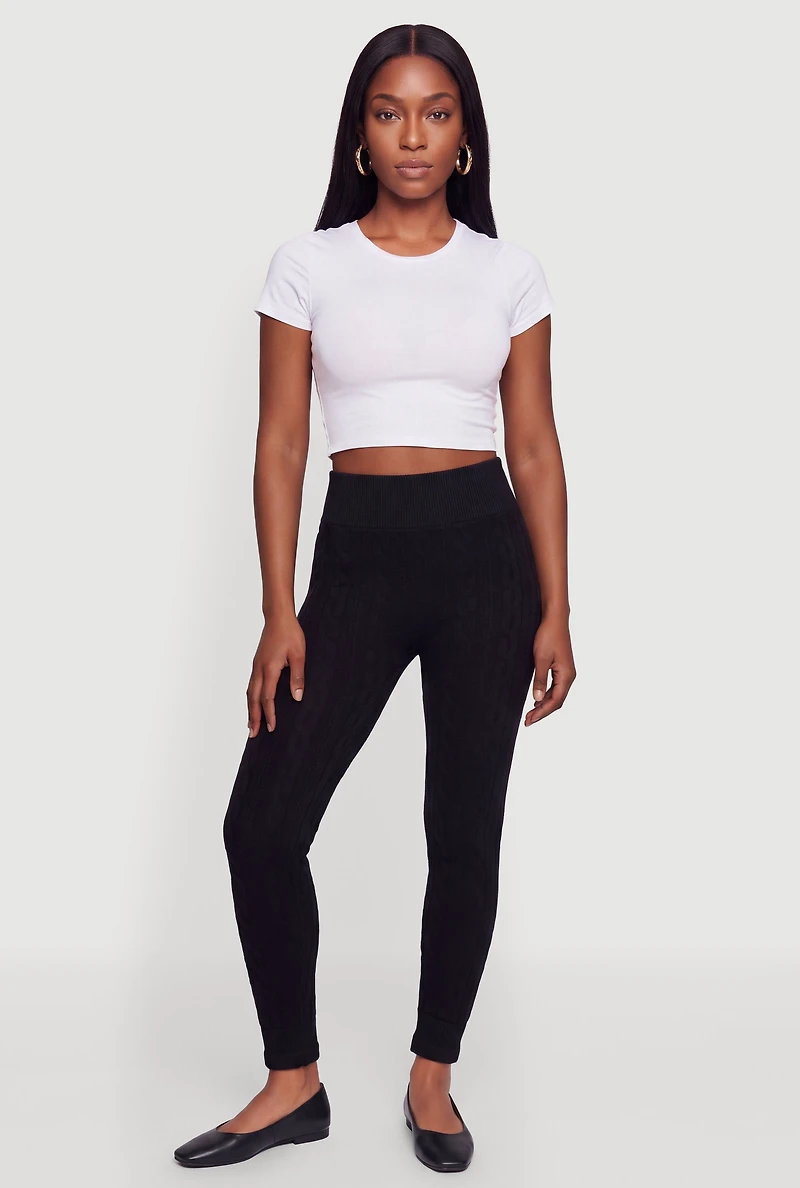 Fleece Lined Cable Knit High Waisted Leggings