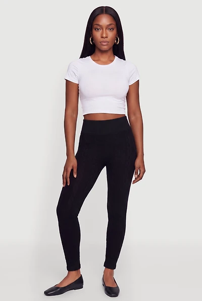 Fleece Lined Cable Knit High Waisted Leggings