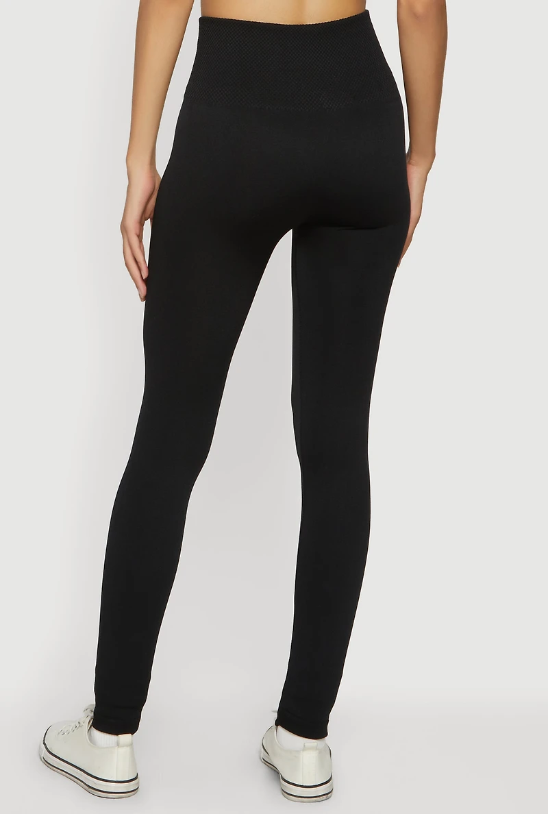 High Waisted Waffle Knit Fleece Lined Leggings