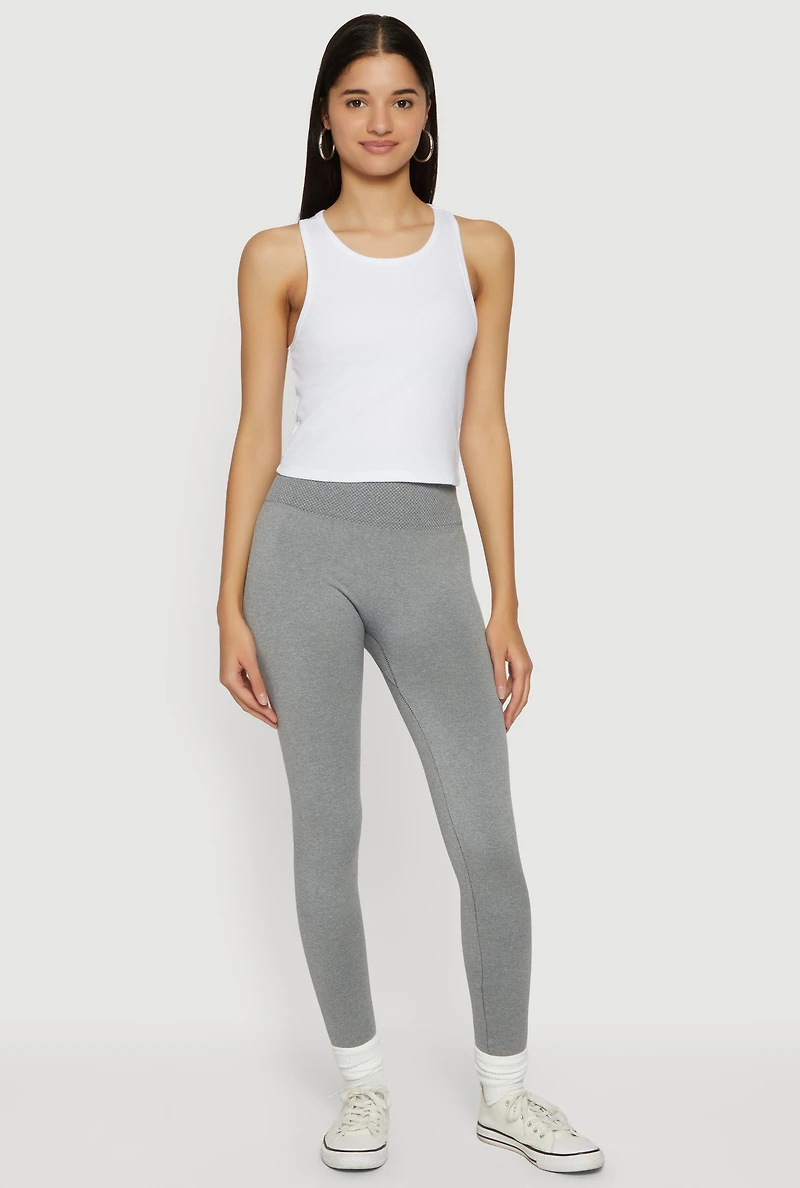 High Waisted Waffle Knit Fleece Lined Leggings