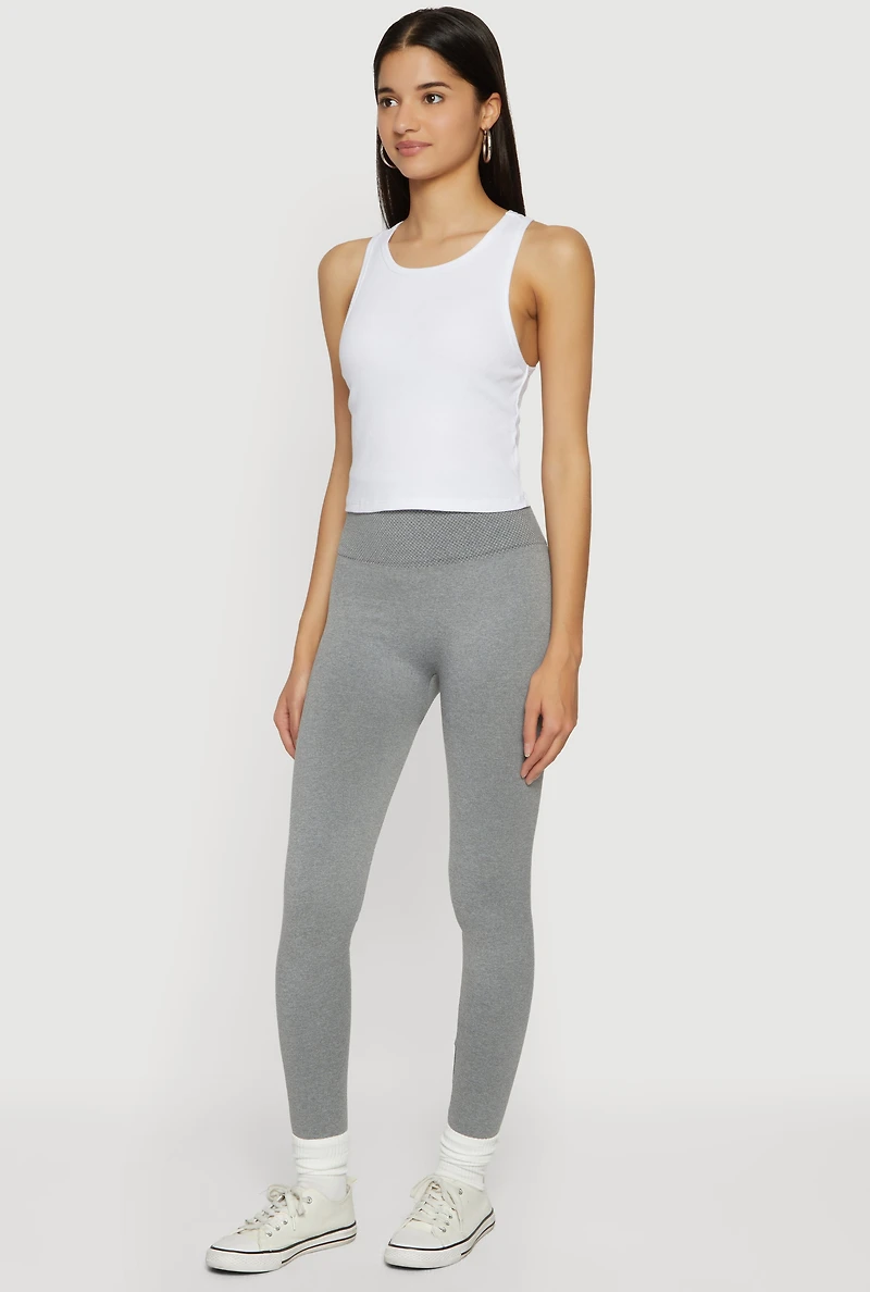 High Waisted Waffle Knit Fleece Lined Leggings