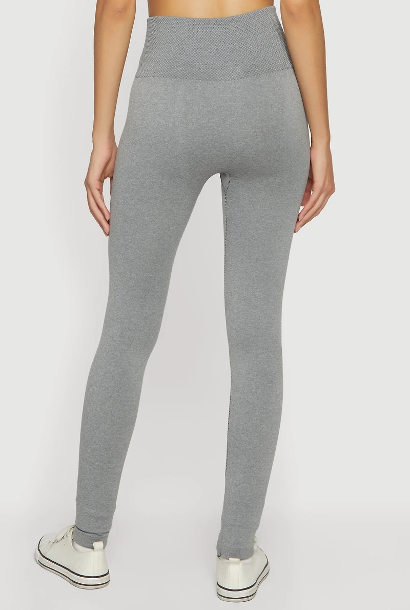 High Waisted Waffle Knit Fleece Lined Leggings