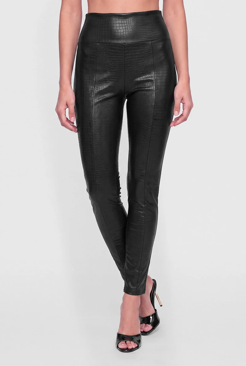Crocodile Embossed Faux Leather Leggings