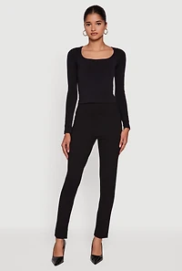 Womens Ponte Pintuck Slim Leg Pants, Black,