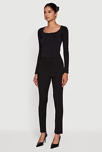 Womens Ponte Pintuck Slim Leg Pants, Black,