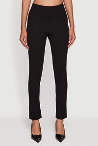 Womens Ponte Pintuck Slim Leg Pants, Black,