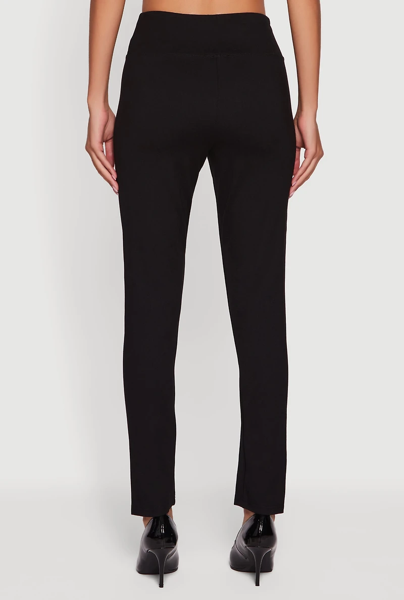 Womens Ponte Pintuck Slim Leg Pants, Black,