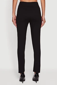 Womens Ponte Pintuck Slim Leg Pants, Black,