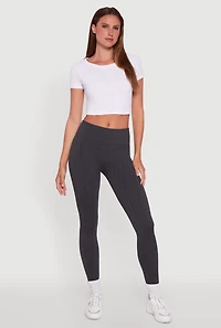 Womens Textured Knit Fleece Lined Leggings, Grey, Size S-M