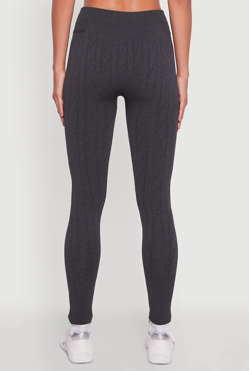 Womens Textured Knit Fleece Lined Leggings, Grey,