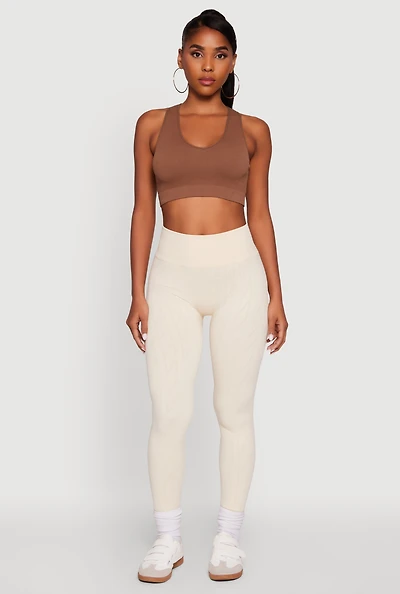 Womens Textured Knit Fleece Lined Leggings, Khaki, Size L-XL