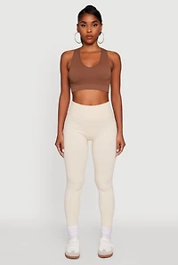 Womens Textured Knit Fleece Lined Leggings, Khaki, Size L-XL