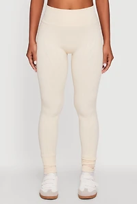Womens Textured Knit Fleece Lined Leggings, Khaki, Size L-XL