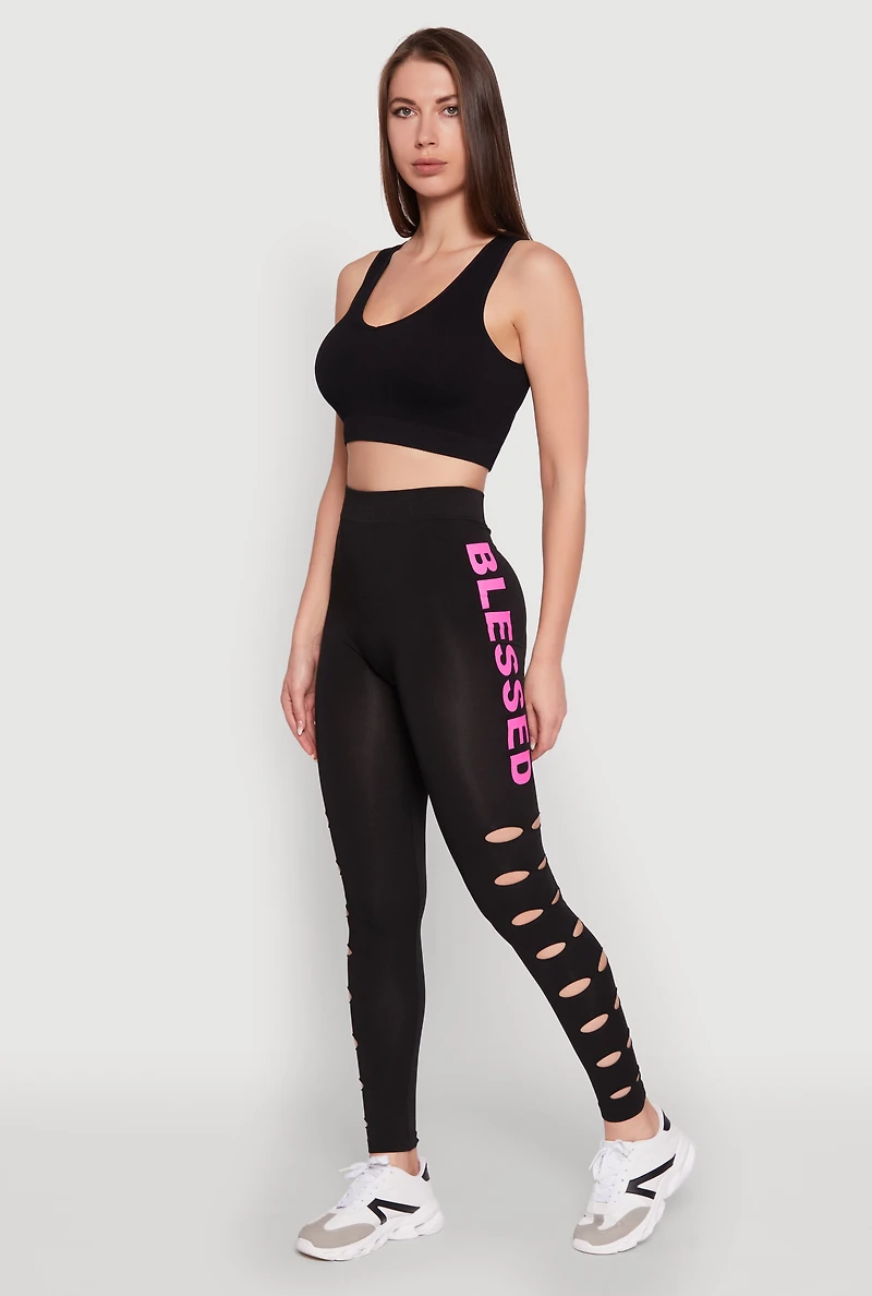 Womens Blessed Graphic High Waisted Leggings, Black, Size L-XL