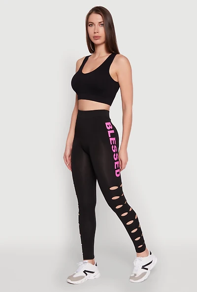 Womens Blessed Graphic High Waisted Leggings, Black, Size L-XL