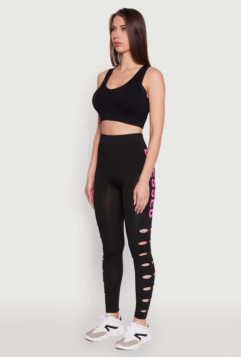 Womens Blessed Graphic High Waisted Leggings, Black, Size L-XL