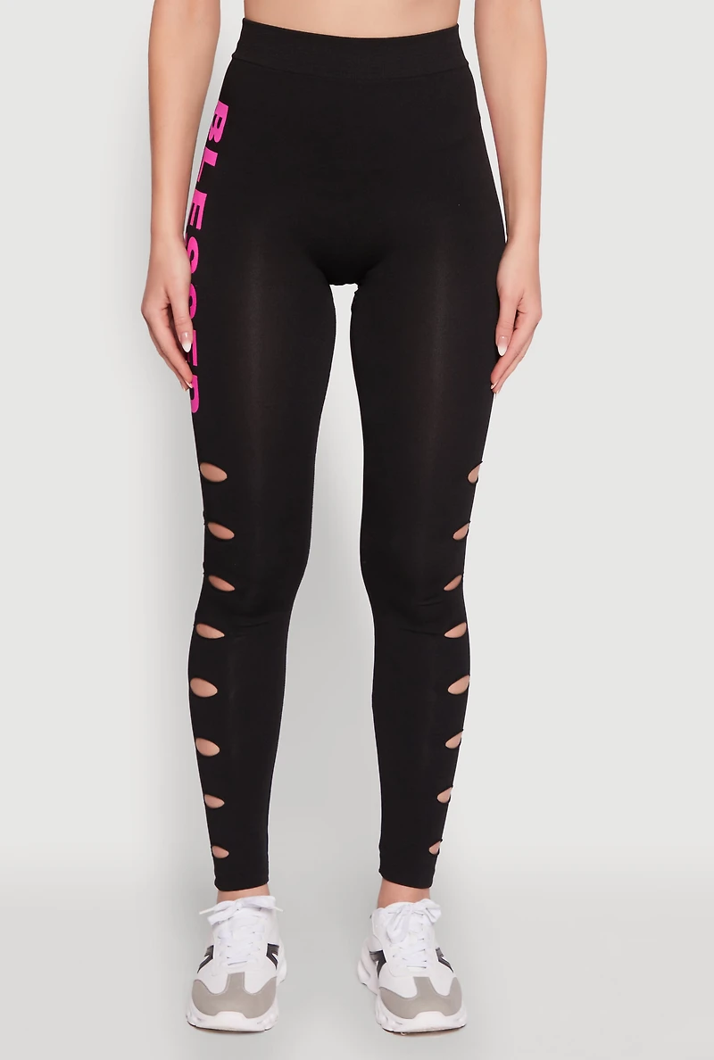 Womens Blessed Graphic High Waisted Leggings, Black, Size L-XL