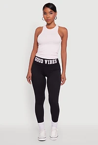 Womens Good Vibes Graphic Cell Phone Pocket Leggings, Black, Size L-XL