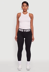 Womens Good Vibes Graphic Cell Phone Pocket Leggings, Black, Size L-XL