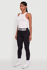 Womens Good Vibes Graphic Cell Phone Pocket Leggings, Black, Size L-XL