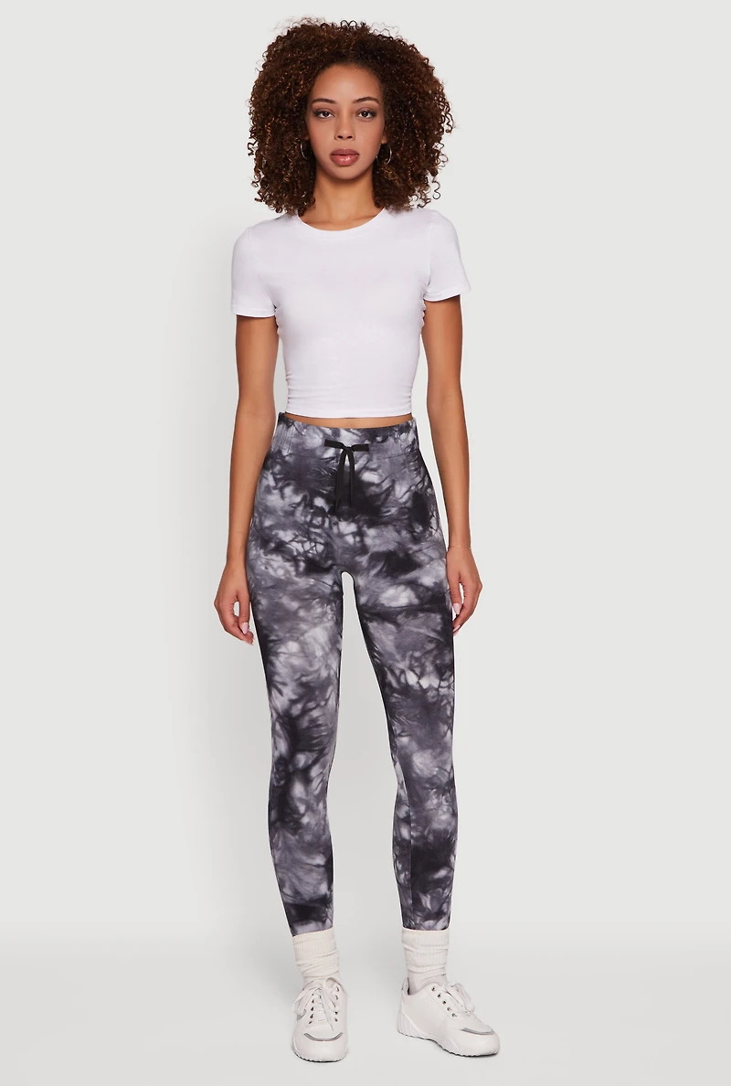 Womens Tie Dye Fleece Lined Leggings, Black, Size L-XL
