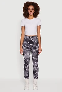 Womens Tie Dye Fleece Lined Leggings, Black, Size L-XL