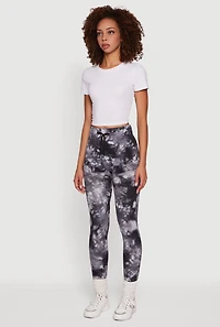 Womens Tie Dye Fleece Lined Leggings, Black, Size L-XL