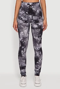 Womens Tie Dye Fleece Lined Leggings, Black, Size L-XL