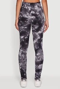 Womens Tie Dye Fleece Lined Leggings, Black, Size L-XL