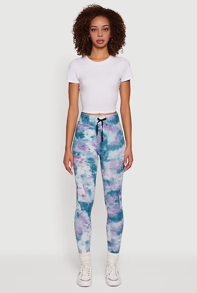 Womens Tie Dye Fleece Lined Leggings, Blue, Size S-M