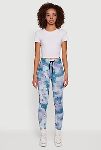 Womens Tie Dye Fleece Lined Leggings, Blue, Size S-M
