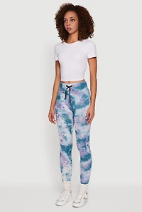 Womens Tie Dye Fleece Lined Leggings, Blue, Size S-M