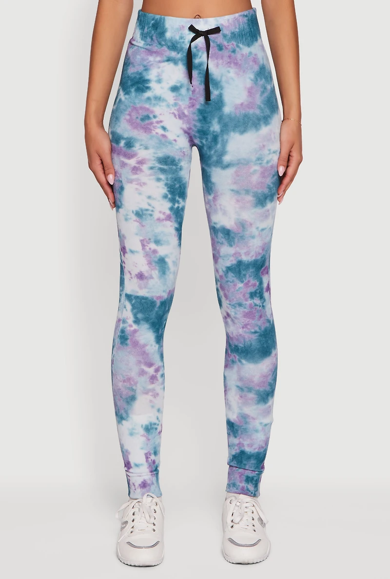 Womens Tie Dye Fleece Lined Leggings, Blue, Size S-M