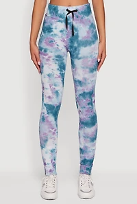 Womens Tie Dye Fleece Lined Leggings, Blue, Size S-M