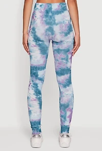 Womens Tie Dye Fleece Lined Leggings, Blue, Size S-M
