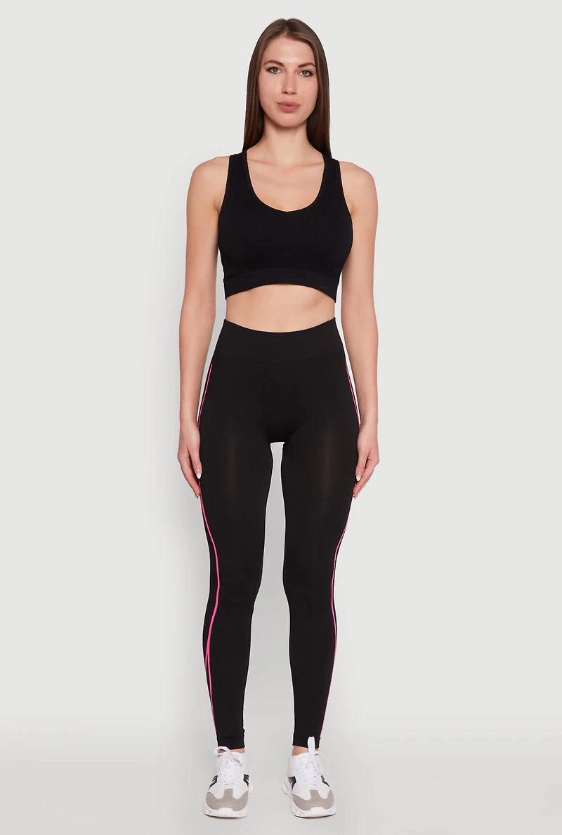 Womens Trendy Contrast Trim High Waisted Leggings, Black, Size S-M