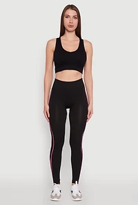 Womens Trendy Contrast Trim High Waisted Leggings, Black, Size S-M