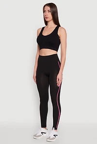 Womens Trendy Contrast Trim High Waisted Leggings, Black, Size S-M